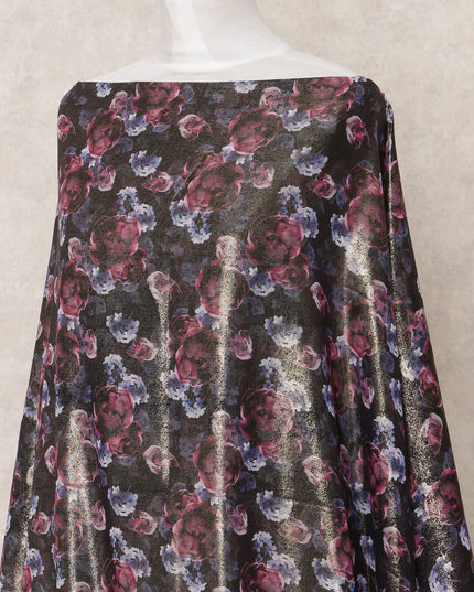 Black Floral Printed Somali Cotton Voile Dirac Fabric, 3.5 Mtrs, Width 140 Cms, Made in India-D24504