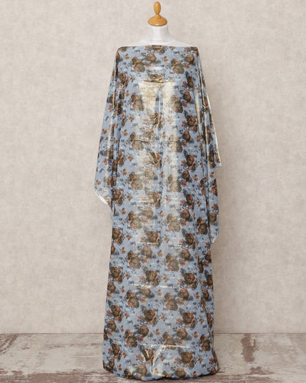 Sky Blue Rose Printed Somali Cotton Voile Dirac Fabric, 3.5 Mtrs, Width 140 Cms, Made in India-D24503