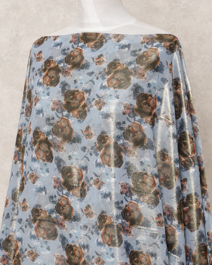 Sky Blue Rose Printed Somali Cotton Voile Dirac Fabric, 3.5 Mtrs, Width 140 Cms, Made in India-D24503