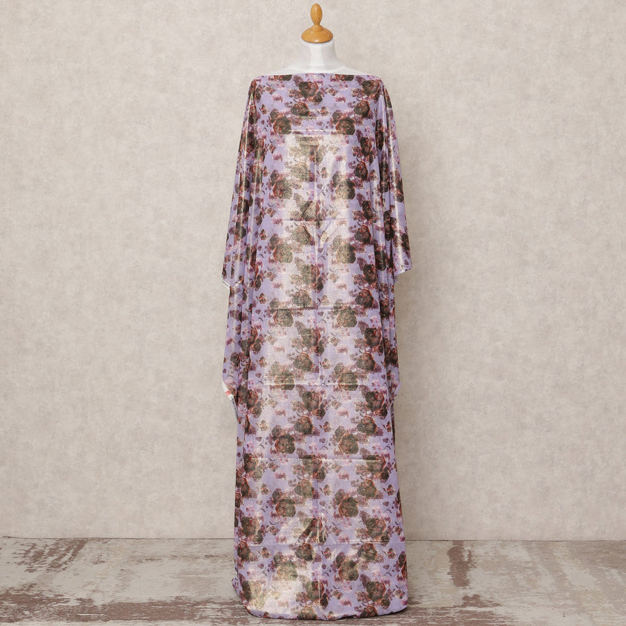 Lilac Rose Printed Somali Cotton Voile Dirac Fabric, 3.5 Mtrs, Width 140 Cms, Made in India-D24502