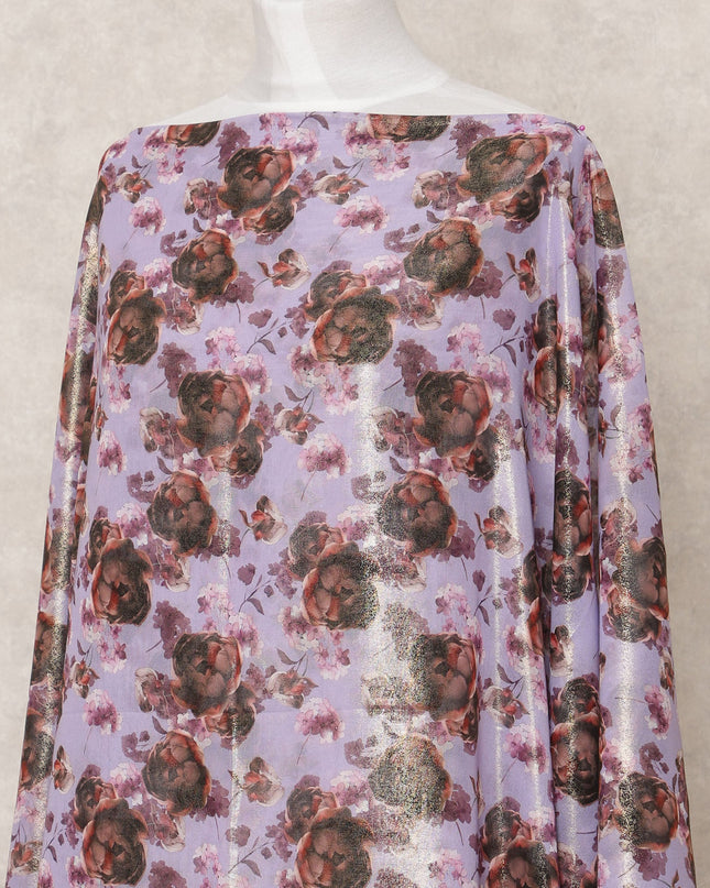 Lilac Rose Printed Somali Cotton Voile Dirac Fabric, 3.5 Mtrs, Width 140 Cms, Made in India-D24502