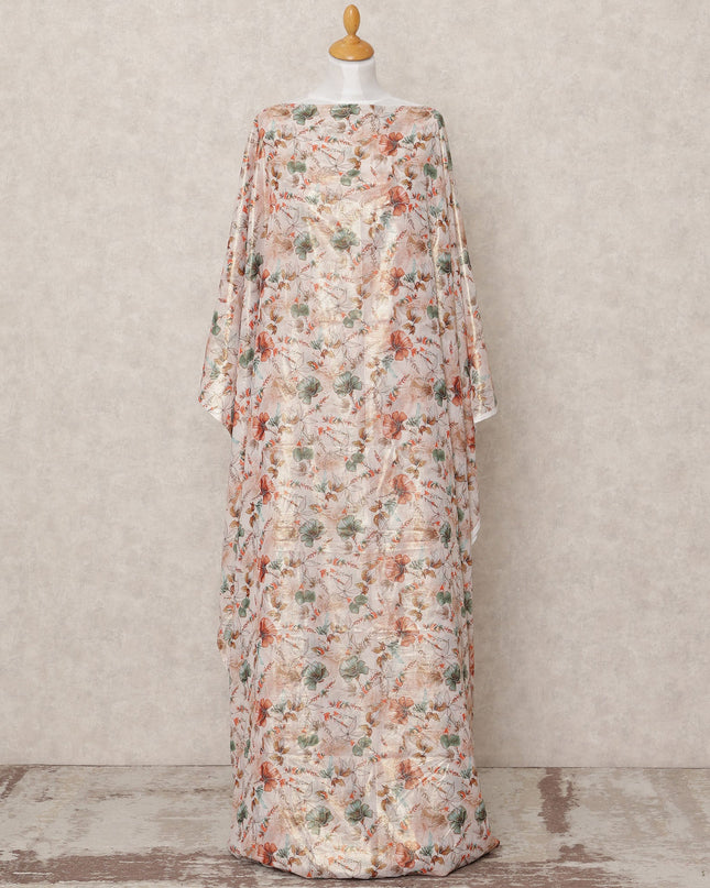 Peach Floral Printed Somali Cotton Voile Dirac Fabric, 3.5 Mtrs, Width 140 Cms, Made in India-D24499