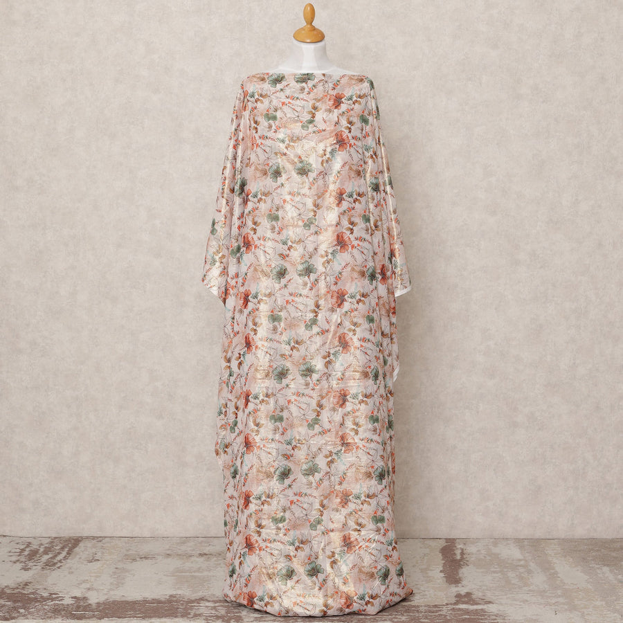 Peach Floral Printed Somali Cotton Voile Dirac Fabric, 3.5 Mtrs, Width 140 Cms, Made in India-D24499