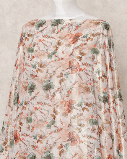 Peach Floral Printed Somali Cotton Voile Dirac Fabric, 3.5 Mtrs, Width 140 Cms, Made in India-D24499