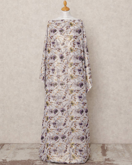 Silver Floral Printed Somali Cotton Voile Dirac Fabric, 3.5 Mtrs, Width 140 Cms, Made in India-D24500