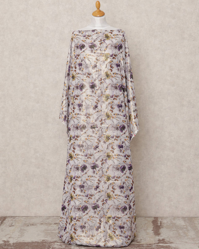 Silver Floral Printed Somali Cotton Voile Dirac Fabric, 3.5 Mtrs, Width 140 Cms, Made in India-D24500