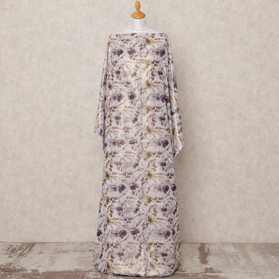 Silver Floral Printed Somali Cotton Voile Dirac Fabric, 3.5 Mtrs, Width 140 Cms, Made in India-D24500