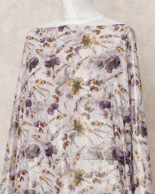 Silver Floral Printed Somali Cotton Voile Dirac Fabric, 3.5 Mtrs, Width 140 Cms, Made in India-D24500