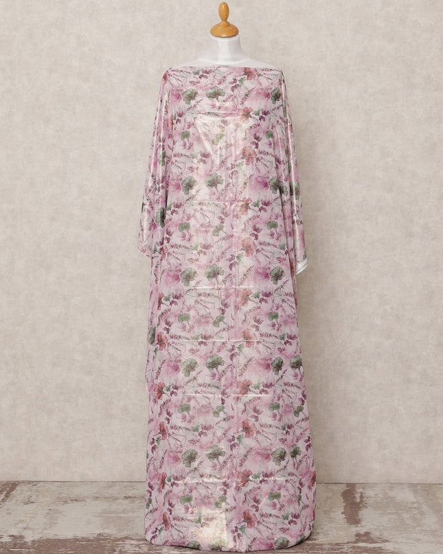 Rose Pink Floral Printed Somali Cotton Voile Dirac Fabric, 3.5 Mtrs, Width 140 Cms, Made in India-D24501