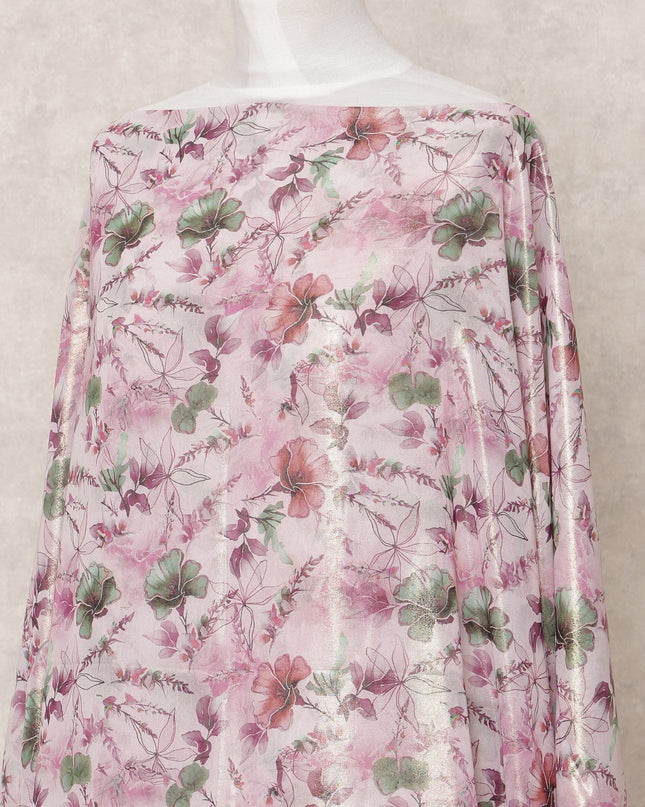 Rose Pink Floral Printed Somali Cotton Voile Dirac Fabric, 3.5 Mtrs, Width 140 Cms, Made in India-D24501