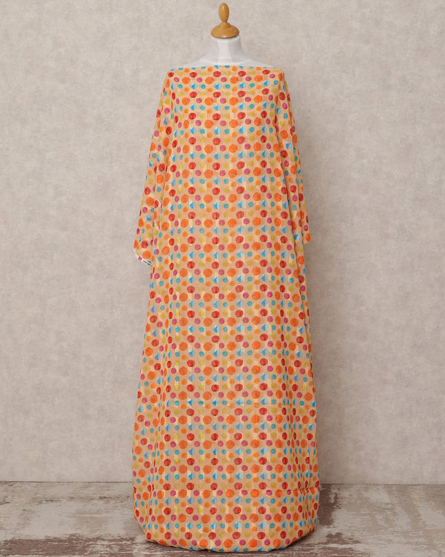Light Peach Multicolor Polka Dot Somali Cotton Voile Dirac Fabric, 3.5 Mtrs, Width 140 Cms, Made in India-D24519