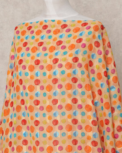 Light Peach Multicolor Polka Dot Somali Cotton Voile Dirac Fabric, 3.5 Mtrs, Width 140 Cms, Made in India-D24519