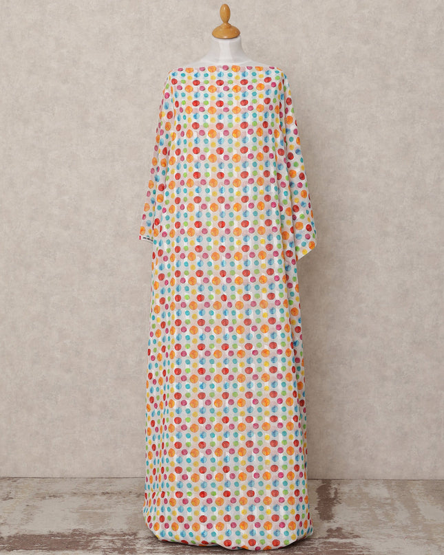 White Multicolor Polka Dot Somali Cotton Voile Dirac Fabric, 3.5 Mtrs, Width 140 Cms, Made in India-D24517 - Regal Fabrics