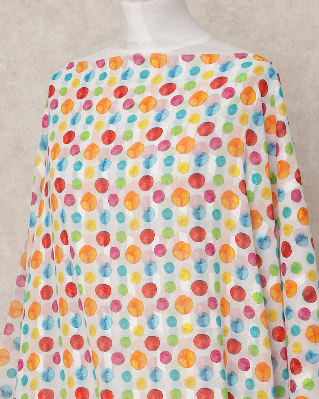 White Multicolor Polka Dot Somali Cotton Voile Dirac Fabric, 3.5 Mtrs, Width 140 Cms, Made in India-D24517 - Regal Fabrics