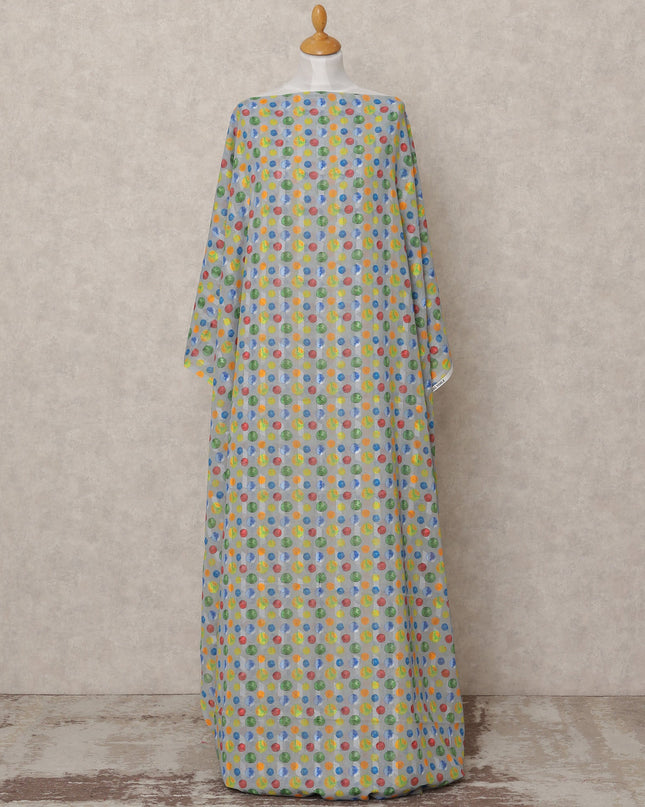 Grey Multicolor Polka Dot Somali Cotton Voile Dirac Fabric, 3.5 Mtrs, Width 140 Cms, Made in India-D24518