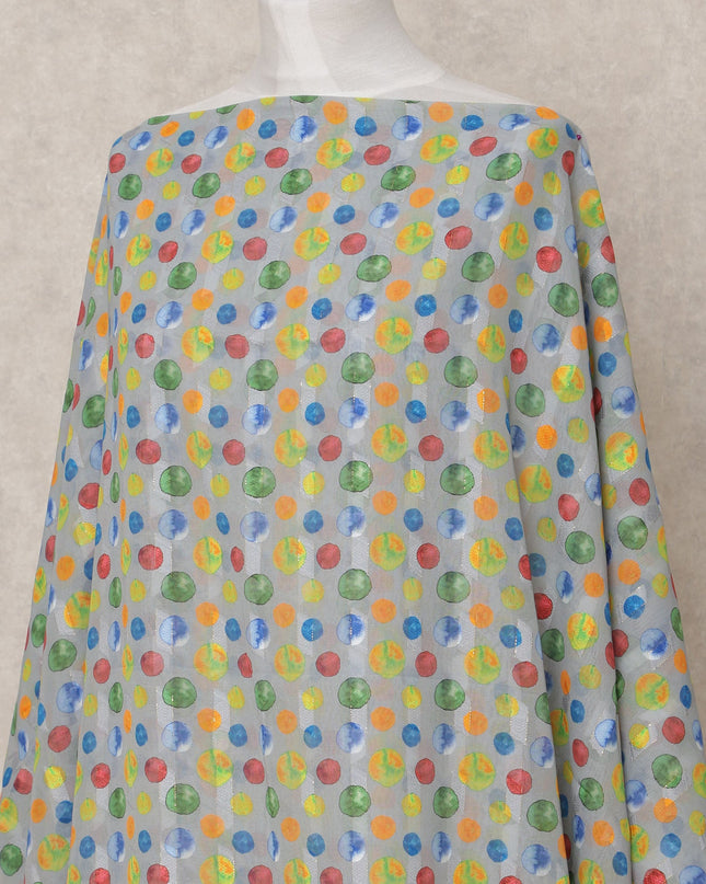 Grey Multicolor Polka Dot Somali Cotton Voile Dirac Fabric, 3.5 Mtrs, Width 140 Cms, Made in India-D24518