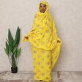 Bright Yellow Traditional Sudanese Thobe with Multicolor Floral Voile Embroidery, 4.5 Mtrs Piece, Pure Cotton Fabric, Width 140 Cms, Made in India-D24463