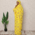 Bright Yellow Traditional Sudanese Thobe with Multicolor Floral Voile Embroidery, 4.5 Mtrs Piece, Pure Cotton Fabric, Width 140 Cms, Made in India-D24463