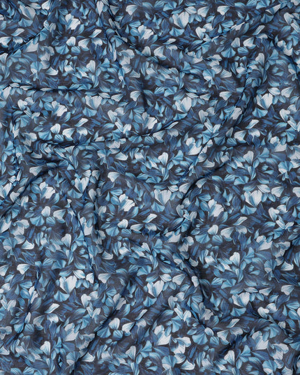 Navy Dark Blue Leaf Cotton Voile Fabric 110cm