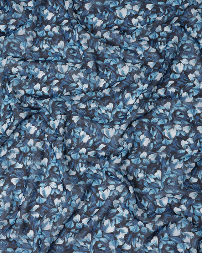 Navy Dark Blue Leaf Cotton Voile Fabric 110cm