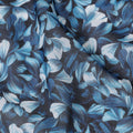 Navy Dark Blue Leaf Cotton Voile Fabric 110cm