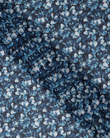 Navy Dark Blue Leaf Cotton Voile Fabric 110cm
