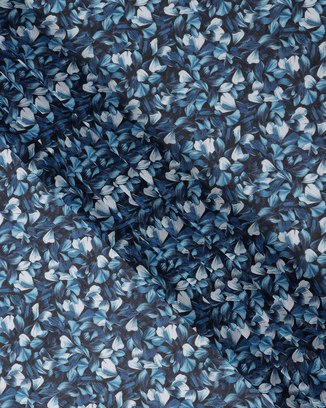 Navy Dark Blue Leaf Cotton Voile Fabric 110cm