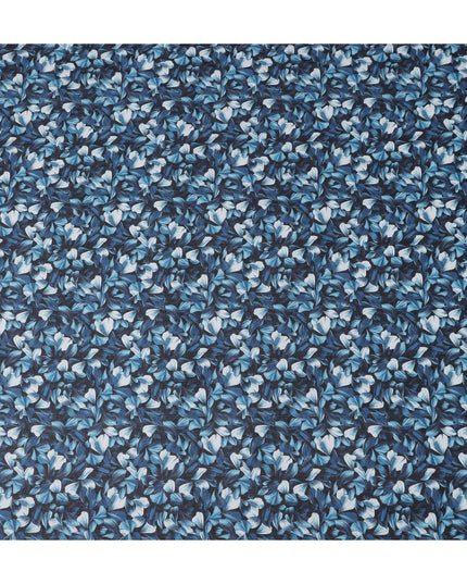 Navy Dark Blue Leaf Cotton Voile Fabric 110cm