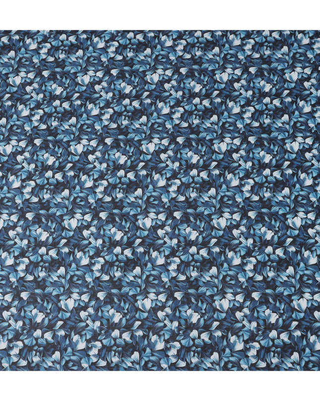 Navy Dark Blue Leaf Cotton Voile Fabric 110cm