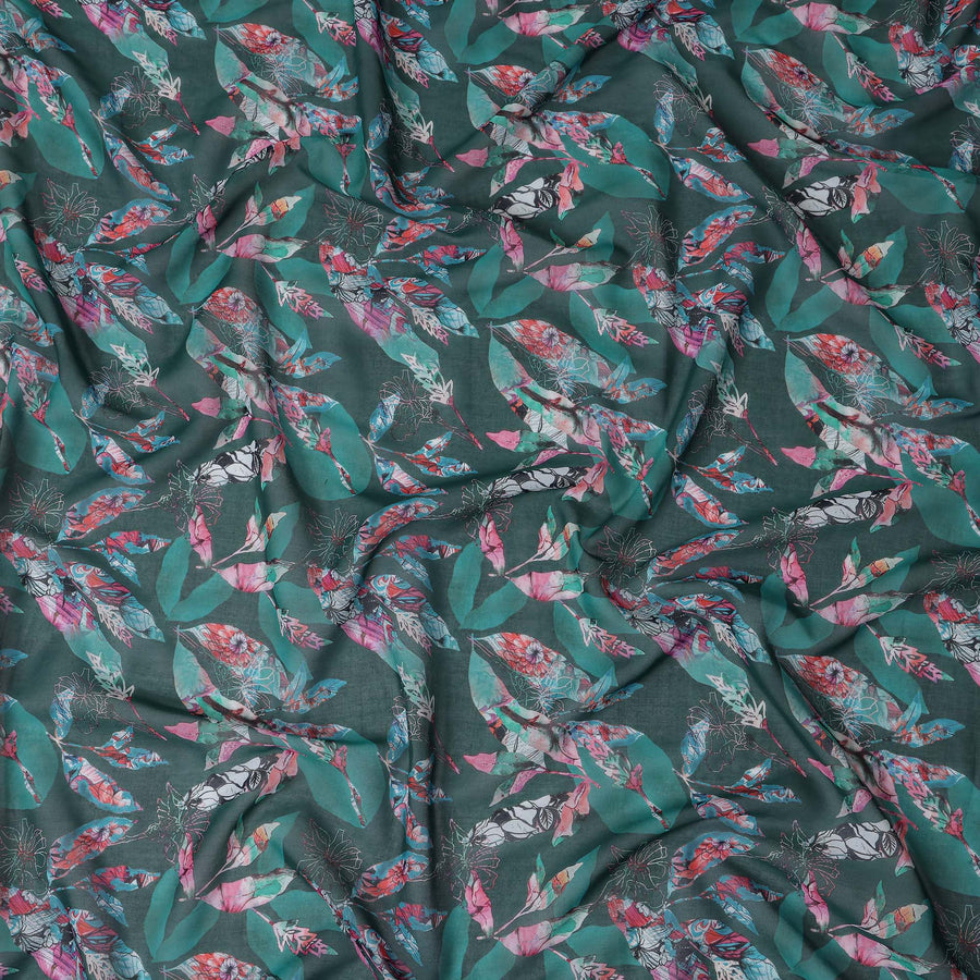 Dark Teal Green Leaf Cotton Voile Fabric 110cm