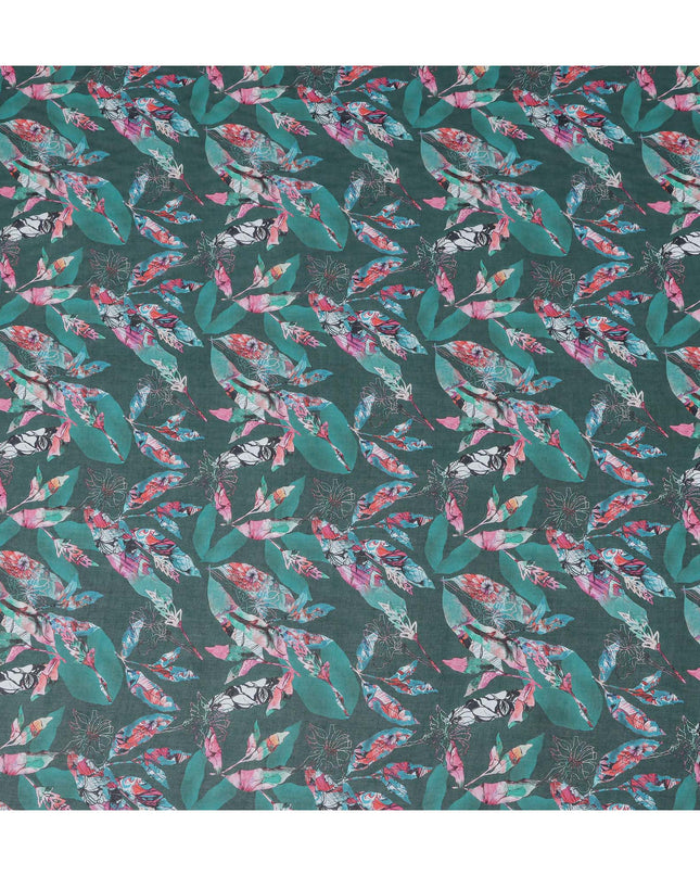 Dark Teal Green Leaf Cotton Voile Fabric 110cm