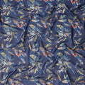 Indigo Navy Blue Leaf Cotton Voile Fabric 110cm