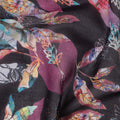Dark Charcoal Black Leaf Cotton Voile Fabric 110cm