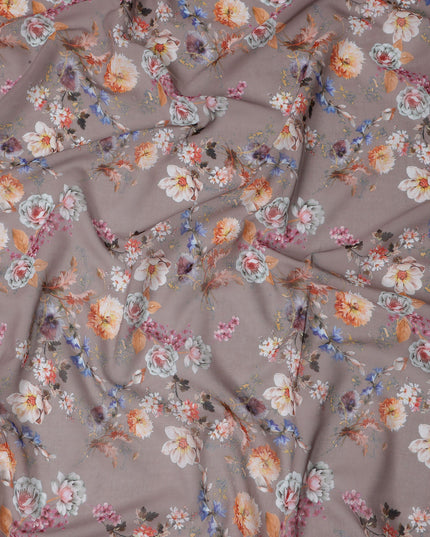Warm Taupe Brown Floral Cotton Voile Fabric 110cm