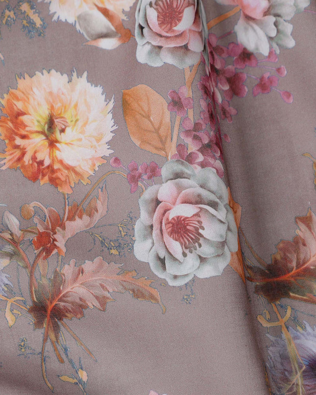 Warm Taupe Brown Floral Cotton Voile Fabric 110cm