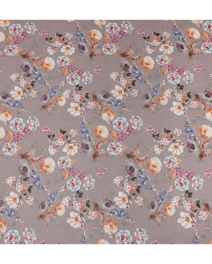 Warm Taupe Brown Floral Cotton Voile Fabric 110cm
