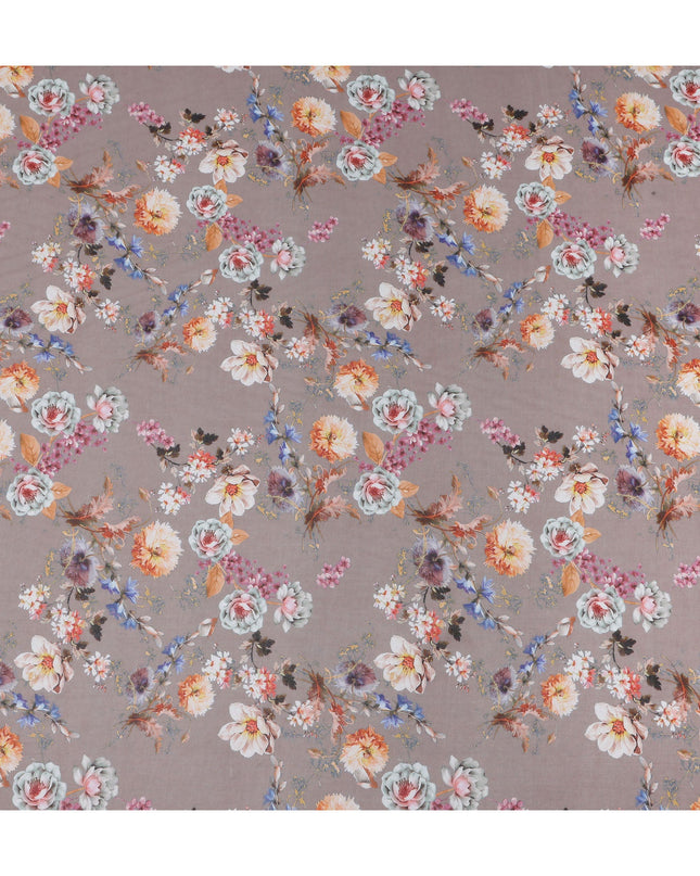 Warm Taupe Brown Floral Cotton Voile Fabric 110cm