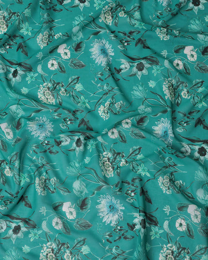 Teal Emerald Green Floral Cotton Voile Fabric 110cm