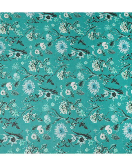 Teal Emerald Green Floral Cotton Voile Fabric 110cm