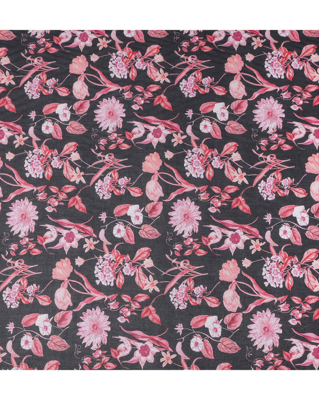 Charcoal Black Floral Cotton Voile Fabric 110cm