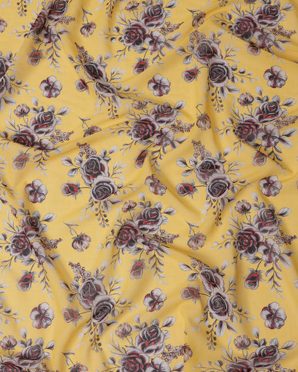 Bright Sunshine Yellow Floral Cotton Voile Fabric 110cm