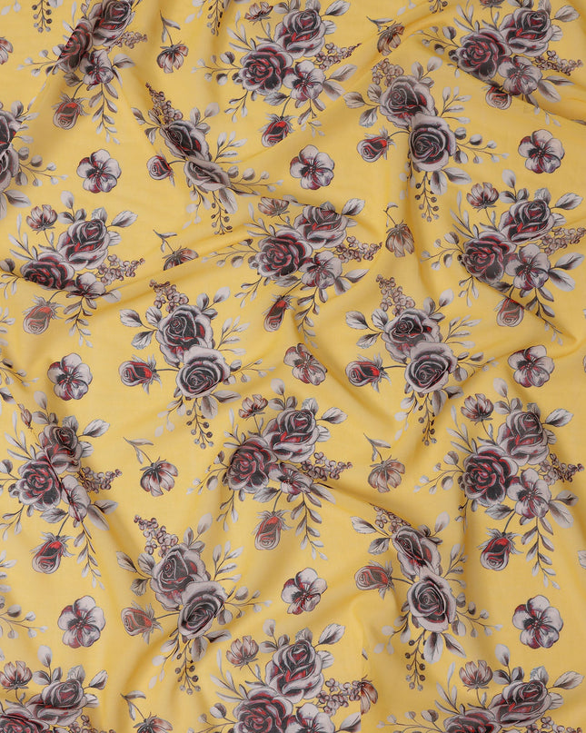 Bright Sunshine Yellow Floral Cotton Voile Fabric 110cm