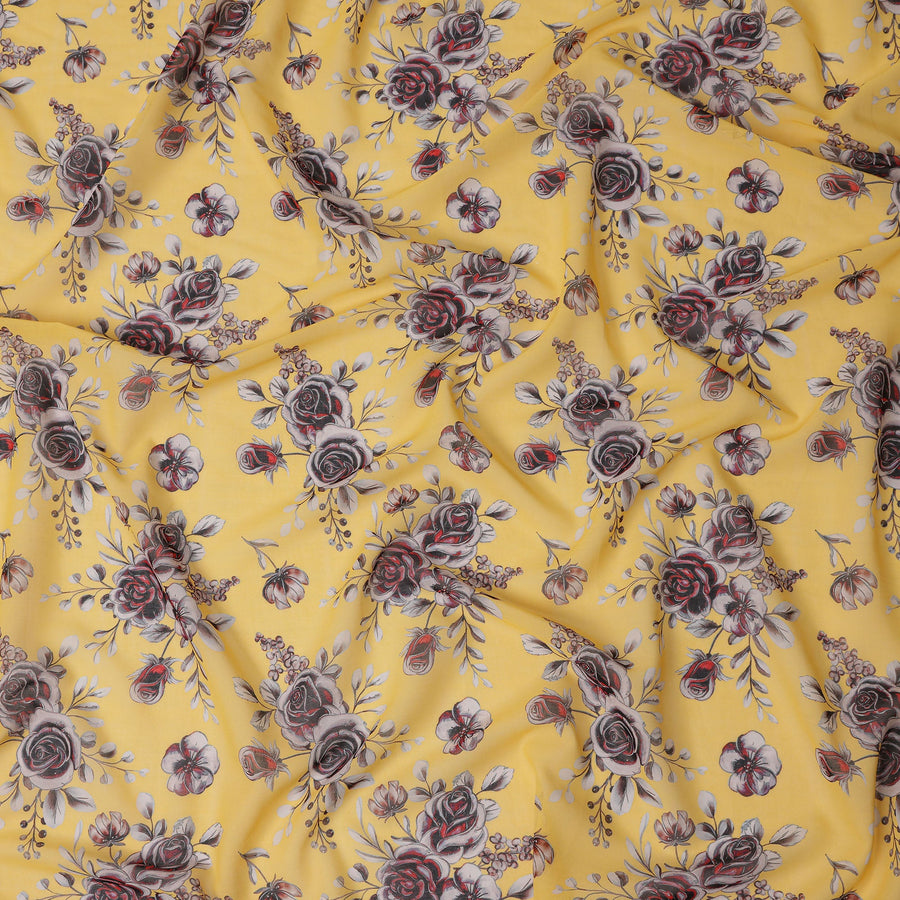 Bright Sunshine Yellow Floral Cotton Voile Fabric 110cm
