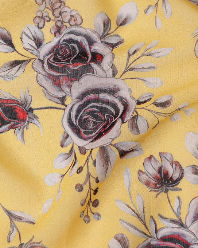 Bright Sunshine Yellow Floral Cotton Voile Fabric 110cm