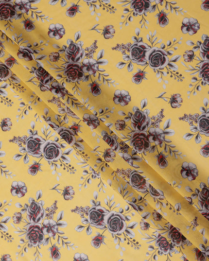 Bright Sunshine Yellow Floral Cotton Voile Fabric 110cm