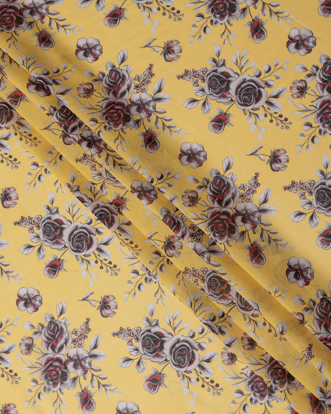 Bright Sunshine Yellow Floral Cotton Voile Fabric 110cm
