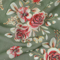 Olive Sage Green Floral Cotton Voile Fabric 110cm