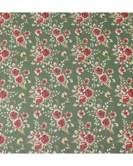 Olive Sage Green Floral Cotton Voile Fabric 110cm