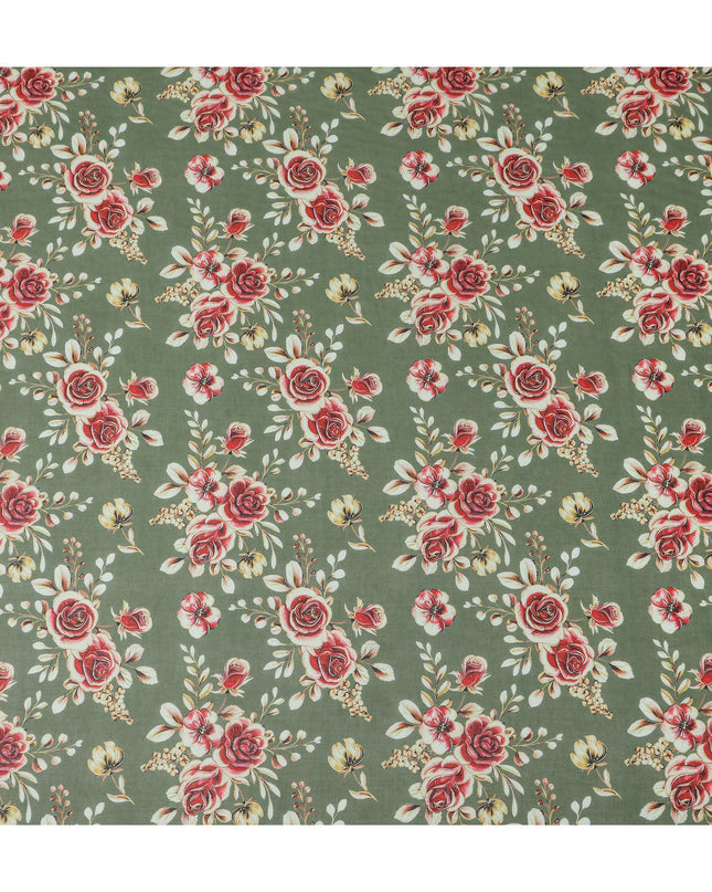 Olive Sage Green Floral Cotton Voile Fabric 110cm
