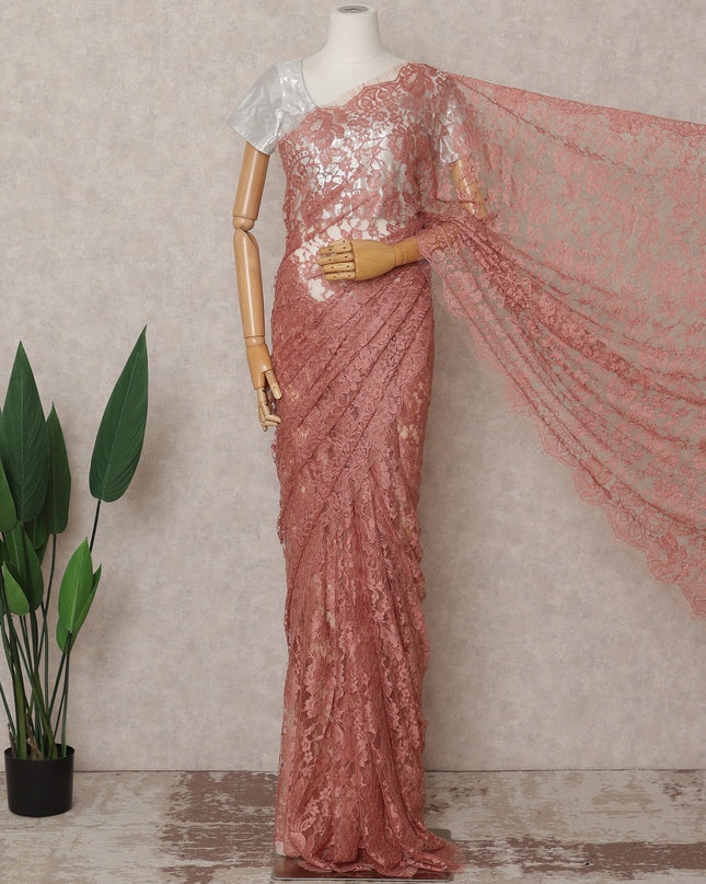 Rosewood Premium French 2-Tone Chantilly Lace Saree, 5.5 Mtrs with 110 Cms Width, Imported from France-D25430 Regal Fabrics